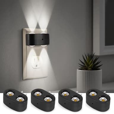 SETEN 4-Pack LED Night Lights Plug into Wall, 5000K Daylight 100LM, Auto On/Off Light Sensor, Rotating Ambient Lighting for Bedroom, Hallway, Bathroom, Nursery, Kitchen Non Dimmable