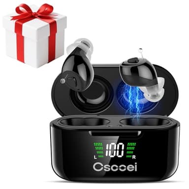 Cscoei 32-Channel Rechargeable OTC Hearing Aids for Seniors & Adults - Invisible In-Ear Sound Amplifier with Noise Cancellation & Charging Case - for Mild to Moderate Hearing Loss,Auto On/Off