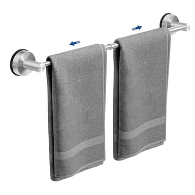 Adjustable Suction Cup Towel Bar for Bathroom Wall, 14.6–24 Inches Brushed Nickel Towel Bar, Stainless Steel Bath Towel Holder, Towel Racks for Bathroom Shower (Brushed Nickel)