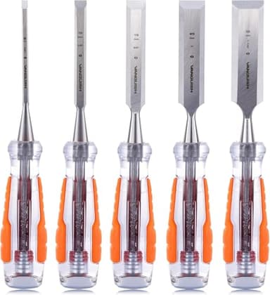 VANQUISH 5 Piece High-Impact Wood Chisel Set Mortise Chisel with Storage Bag for Woodworking Carving (4609)