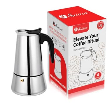 Suiitat Moka Pot, 4 Cups (7.1 oz) Stovetop Espresso Maker, 304 Stainless Steel Moka Pot, Induction Compatible, Silver