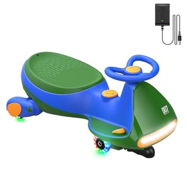 FanttikRide N7 Pro Electric Wiggle Car with Pedal, Rechargeable Battery, CyberWiggle, 2 in 1 Swing Car, 2 Speeds Max 4 Mph, Anti-Rollover, Flashing Wheels, Bluetooth, for Ages 3 and Up, 150 Lbs, Green