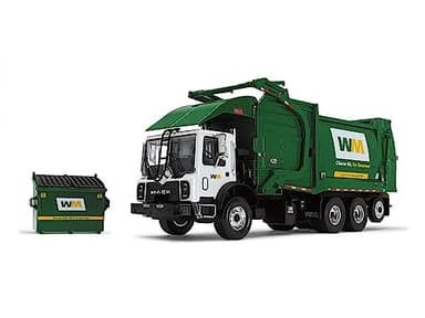 Mack TerraPro Waste Management Refuse Garbage Truck with Heil Half/Pack Freedom Front End Loader and CNG Tailgate White and Green with Garbage Bin 1/34 Diecast Model by First Gear 10-4006D