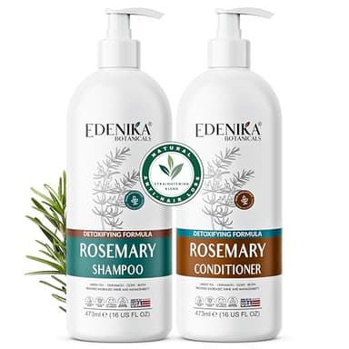 Edenika Botanicals Rosemary Oil Shampoo & Conditioner Set with Biotin for Thinning Hair & Anti-Hair Loss, Strengthening Botanical Formula, Women & Men, Sulfate-Free, Organic, 16 fl oz Each