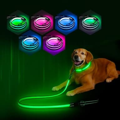 PZRLit Light Up Dog Leash 4FT Color Changing 7 Lighting Modes Rechargeable LED Lighted Glow Dark Leash for Night Walking for Small Medium Large Dogs Blue Green Pink