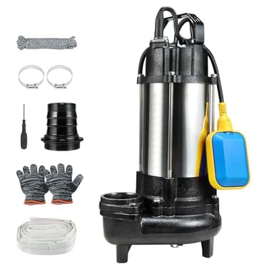 Sewage Effluent Grinder Pump, 1HP 110V 6400GPH, Stainless Steel Cast Iron with Automatic Float Switch, 2'' NPT Discharge for Basement, Sump Basin, Residential Sewage