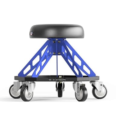 Vyper Robust Steel Pro Shop Chair for Mechanics, Automotive, DIY - 400 lb Capacity Garage Stool, Large Wheels (Black Seat, Blue Frame)