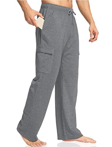 Deyeek Men's Loose Fit Sweatpants Open Bottom Grey Baggy Cargo Sweatpants for Men Straight Leg Sweat Pants with Pockets 3XL