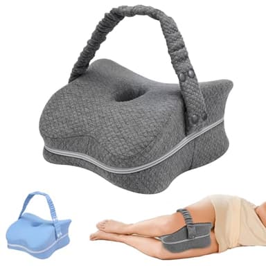 Knee Pillow for Side Sleepers & Sciatica Pain Relief, Memory Foam Leg Pillow for Side Sleeping with Detachable and Adjustable Strap, Two Covers, Blue& Grey, Gifts for Men and Women, One Pillow Only