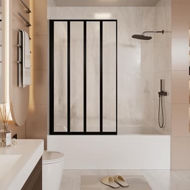 Folding Pivot Bathtub Shower Door with Linkage Hinge Fixtures, Bi Fold Framed Bath Screen Tub Door with Tempered Safety Glass,31 1/2 in. W x 55 in. H (Black)