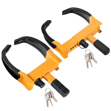 Acymner 2PCS Trailer Wheel Lock | Universal Adjustable Trailer Wheel Lock Anti Theft with 6 Keys, Anti-Theft Protection for Cars, SUVs, RVs, ATVs, Motorcycles, Boats & Golf Carts (Black)