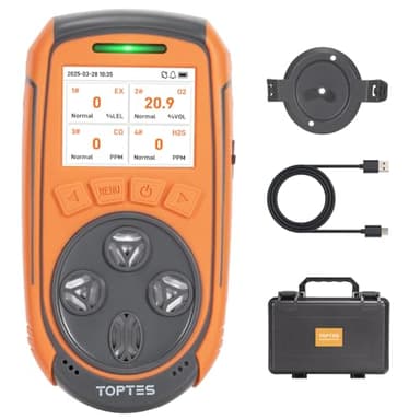 TopTes Guard-863Pro 4 Gas Monitor Multi Gas Detector for H₂S, CO, LEL, and O₂, with TFT Color Screen, Upgraded O₂ Sensor (5-Year Lifespan), USB Data Export, 18h Battery Life, Reliable for Work & Home