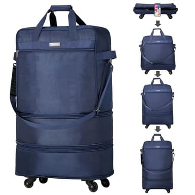 Hanke Suitcases with Wheels Expandable Foldable Luggage Bag Suitcase Collapsible Rolling Travel Bag Duffel Bag for Men Women Lightweight Suitcases without Telescoping Handle, Blue