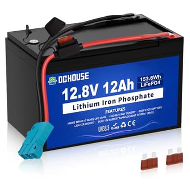 DC HOUSE Replacement 12V 12Ah Lithium Battery for Peg Perego Ride On Toys, with Wire Harness Connector & DC Port, 5000+ Cycles Rechargeable LiFePO4 Battery with 15A BMS for Kids Tractor, Fish Finder