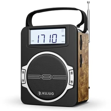 JEUJUG Radio Portable AM FM Digital Radios Clock Radio with Bluetooth 5 Watts Loud Speaker Rechargeable AM FM Radios Plug in Wall Battery Operated Best Reception for Home Outdoor Great Retro