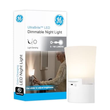 GE Ultrabrite Dimmable Sconce LED Night Light GEPlug-In, Energy Efficient, Dusk-to-Dawn Sensor, Adjustable Brightness, Ideal for Bedroom, Bathroom, Hallway, Nursery, White, 45123, 1 Pack,