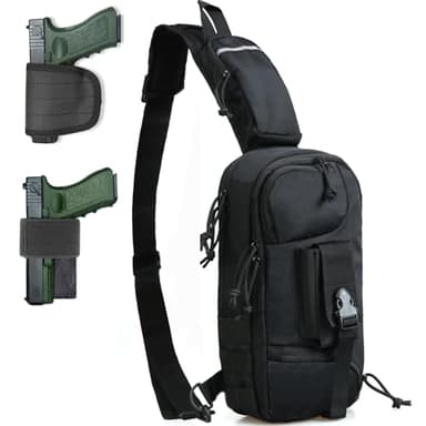 LarKoo Sling Backpack Chest bag - Tactical Chest Pistol Bag Shoulder Bags Crossbody Sling Backpack Holster Bag for Concealed Carry Fanny Pack Bag (Black)