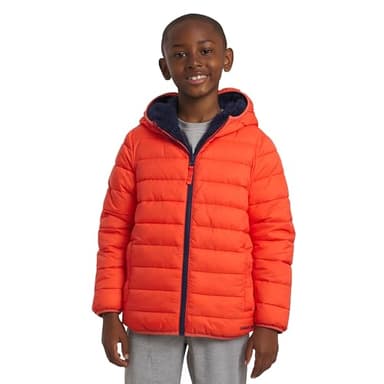 Lands' End Boys Reversible Faux Sherpa Lined Insulated Puffer Jacket, Hot Coral, Medium