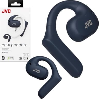 JVC Nearphones Open Ear True Wireless Headphones with 16mm Large Drivers for Powerful Sound, Single Ear use, and Long Battery Life (up to 17 Hours) - HANP35TW (Blue)