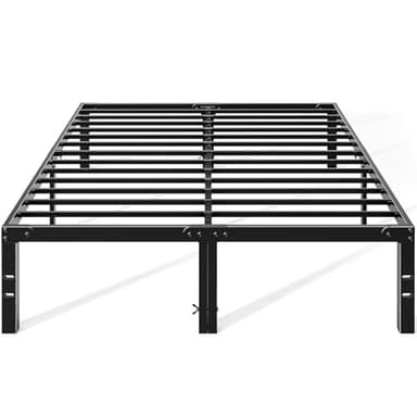 OLIXIS Metal Queen Bed Frame - 14in High with Storage Space, No Box Spring Needed with Sturdy Steel Slat Support, 2200LBS Heavy Duty for Easy Assembly, Black for Bedroom