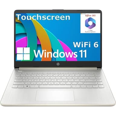 HP Touchscreen Laptop Computer for College Student Home Study, 1-Year Office 365, 4GB DDR4 RAM, 64GB eMMC, Intel Processor, 14 inch, WiFi 6, Bluetooth, Webcam, Type-C, HDMI, Pale Gold, Windows 11 S