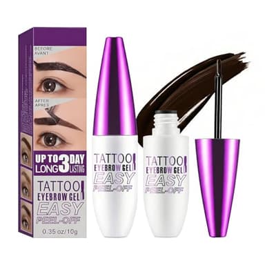 Peel Off Tattoo Brow Tint Gel - 2pcs Brown Eyebrow Kit, Waterproof, Transfer-Proof & Sweatproof, Quick Peel Formula for Natural Fuller Brows, Valentine's Day Gifts for Women All Skin Types