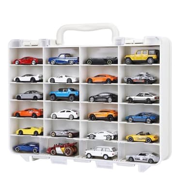 Saichotoy Storage Case for Hot Wheels - Carrying Display Case for 1/64 Scale Toy Cars, 48-Slot Double-Sided Transparent Organizer with Built-in Steps Prevent Sliding & Adjustable Dividers