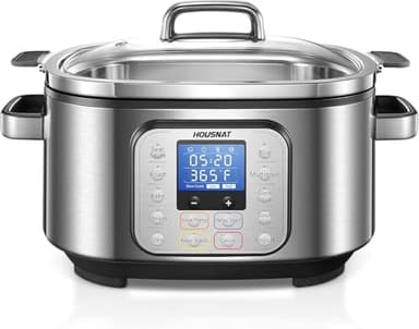 HOUSNAT Slow Cooker, 10 in 1 Programmable Cooker, 304 Stainless Steel Rice Cookers 6QT, Yogurt Maker, Delay Start, Adjustable Temp& Digital Time for Large Families or Entertaining