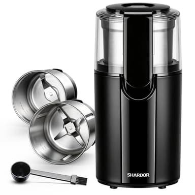 SHARDOR Coffee Grinder Electric, Spice, Herb, Grinder for Coffee Bean Spices and Seeds with 2 Removable Stainless Steel Bowls, Black