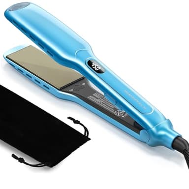 Wavytalk Hair Straightener, 1.7 Inch Wide Vent Sesh Titanium Wet to Dry Flat Iron, Straightener for Damp or Dry Hair (Blue)
