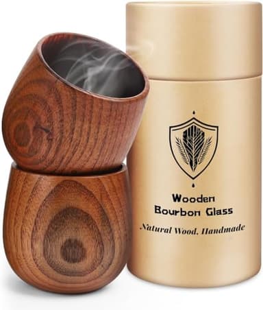 Charred Hardwood Bourbon Glasses Set of 2 - Handcrafted Wooden Whiskey Tumblers with Natural Insulation, Campfire-Ready Design & Collector-Grade Wood Grain - Perfect Home Bar Gifts for Men