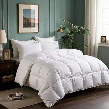 Serta Goose Feathers Down Fiber Comforter Queen Size Duvet Insert,100% Cotton,Hotel Luxury Hypoallergenic Comforter 58oz All Season Medium Warmth 90 x 90 in White