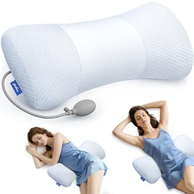 ZIKEE Inflatable Lumbar Support Pillow for Bed with Customized Lower Back Pain Relief & Support, Memory Foam Back Support for Side & Back Sleeping, Bed Pillow for Driving, Resting, Breathable Cover