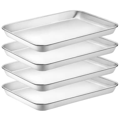 4 Pieces Baking Sheet Pan Tray, CEKEE Stainless Steel Small Cookie Sheets for Baking, Baking Sheets for Oven, Warp Resistant & Heavy Duty & Rust Free Baking Pans Set - Size 9.3 x 6.9 x 0.98 Inch