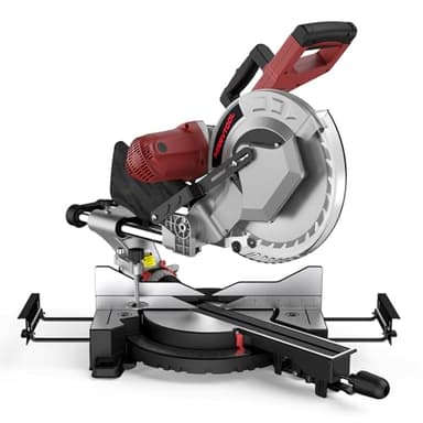 Marvtool 12-Inch Dual-Bevel Sliding Compound Miter Saw, 3800RPM, 15 Amp, Single Bevel 0-45° with Extension Table, 36T Blade, Power Saw for Metal, Plastic, Wood, Laminates