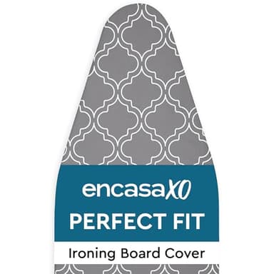 Encasa XO Ironing Board Cover and Pad 54"x18" - Thick 3mm Felt Padding, Drawstring Tightening & Lock, Easy Fit, Scorch & Stain Resistant, Fits X-Large Ironing Board - Grey Tiles