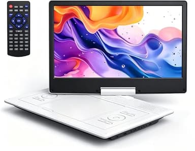 YOTON 16.9" Portable DVD Player, 4-6 Hours Rechargeable Built-in Battery, 14.1" HD Swivel Screen, Dual Stereo Speakers, USB/SD/AV/Audio/Gamepad Support -White [Not Support Blu-Ray]