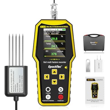EpochTec 7 in 1 Soil Tester, ±1% High Precision Digital NPK Tester with Soil PH Meter/Moisture/Temperature/EC Monitor, Soil Test Kit for Geological Survey, Agriculture, Plant with Data Storage &Export