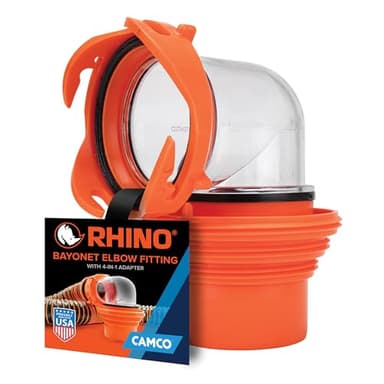Camco RhinoFlex Clear RV Sewer Hose Elbow with 4-in-1 Adapter - Features a 360-Degree Fitting Rotation and Built-in Gasket for Odor-Tight Protection - Fits 4 Sizes of Dump Station Inlets (39736)