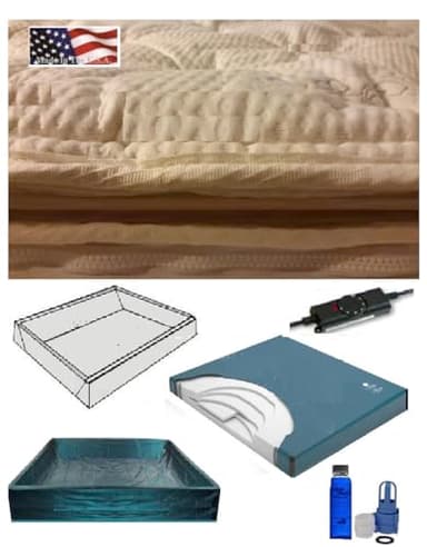 King Size Softside Pillow Top Waterbed Mattress Set 95% Motionless with Heater Liner Rails Fill Kit Premium Comfort Made in USA