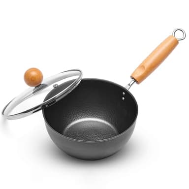 VIVIDCOOKWARE Small Wok Pan with Lid - 7-Inch (1.5QT) Mini Carbon Steel Wok, Flat Bottom Stir Fry Pan, Uncoated & Induction Ready, Ideal for Ramen, Soup, Eggs (1-2 Servings)