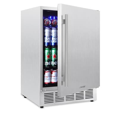 MZAVP 24 Inch Outdoor Beverage Refrigerator, Stainless Steel Beverage Fridge 180 Can Under Counter Built-in/Freestanding, Waterproof, Fast Cooling, Low Noise - Outdoor Refrigerator for Home and Patio