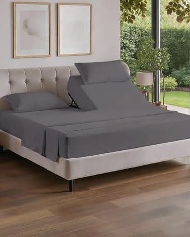 Flex Top Split Head King 4 Piece Sheet Set - Comfy Breathable & Cooling Bed Sheets Set - Hotel Luxury Bedding for Women, Men, Kids, Teens, Boys & Girls - Deep Pockets, Soft and Oeko-Tex - Dark Grey