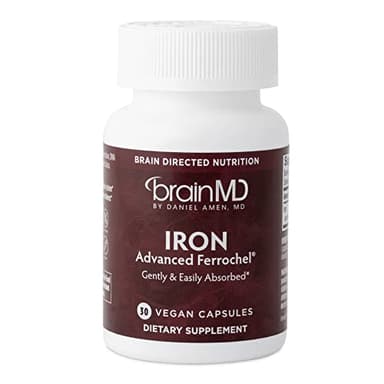 BRAINMD Dr Amen Iron - 30 Capsules - Supports Energy Production, Cognitive Function & Gene Regulation - Gentle & Easily Absorbed - Gluten Free - 30 Servings