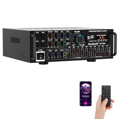 Viprh 2000W Stereo Audio Amplifier for Home Theater, Car Audio, Karaoke, Party, Outdoor Camping with Multiple Input Modes EQ Mixer, Mic Input, Remote Control, 2.0 Channel