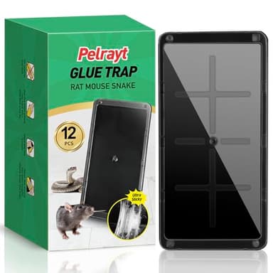 Pelrayt Glue Mouse Traps Indoor for Home, Rat Trap-12 Pack, Large Heavy Duty Glue Traps for Safe Home Pest Control. Pre-Scented, Non-Toxic Sticky Boards for Mice, Rats & More. Easy To Use