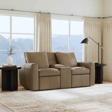 Flexsteel Ava Leather Power Reclining Loveseat with Console, Fawn, 75W x 39D x 40H inches, 21 Seat Height