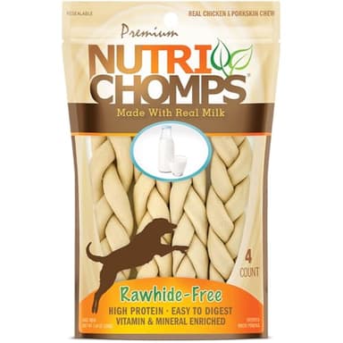 NutriChomps Dog Chews, 6-inch Braids, Easy to Digest, Long Lasting, Rawhide-Free Dog Treats, Healthy, 4 Count, Real Milk flavor