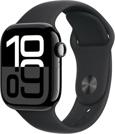 Apple Watch Series 10 [GPS + Cellular, 42mm] - Jet Black Aluminum Case with Black Sport Band, S/M (Renewed)