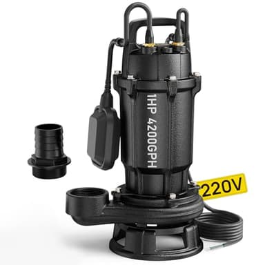 Aquastrong Sewage Grinder Pump, Cast Iron Effluent Pump, Auto Float Switch for Basement Sump Basin and Sewage Well, Black, 2 inch Discharge(220V 1HP 4200GPH Grinder)